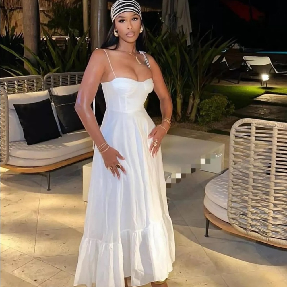 Zara White Strapless Midi Dress - Picture 2 of 15